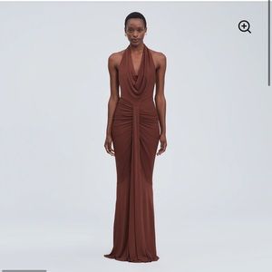LBV. HALTER JERSEY GOWN IN CHOCOLATE